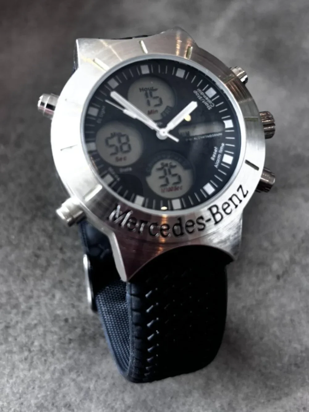 Mercedes-Benz Analog Digital Chrono Silver Tone Watch